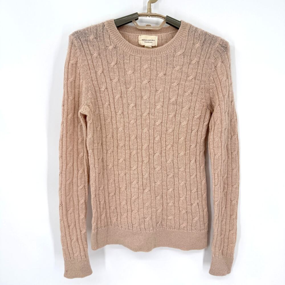 Banana Republic Vintage 100% Alpaca Cable Knit Sweater Camel Size Small Y2K